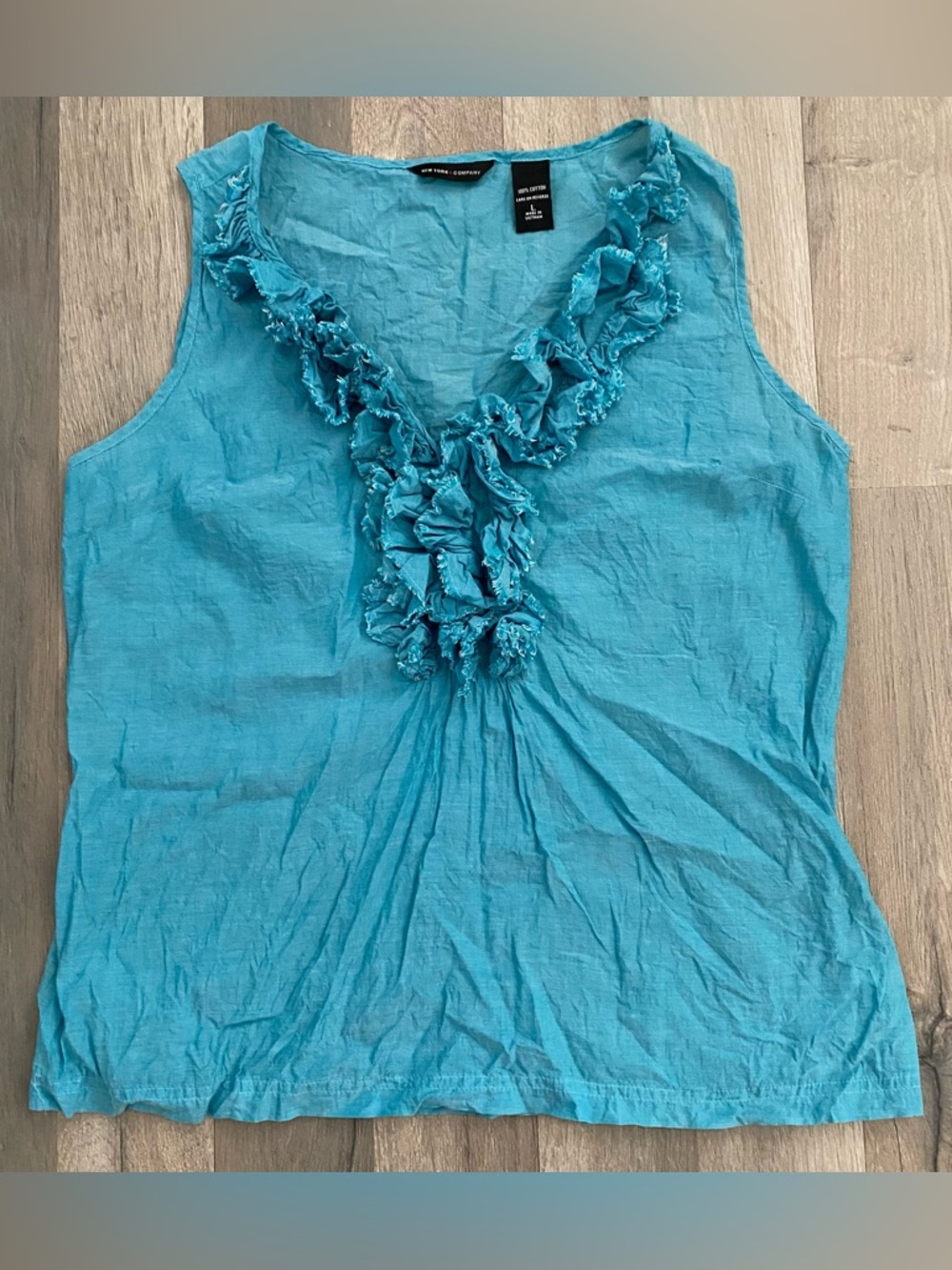 Y2k Turquoise Ruffle V-Neck Cotton Sleeveless Top